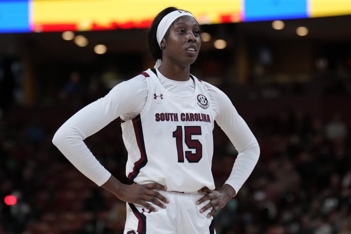 South Carolina Gamecocks forward Laeticia Amihere waits for a foul shot.